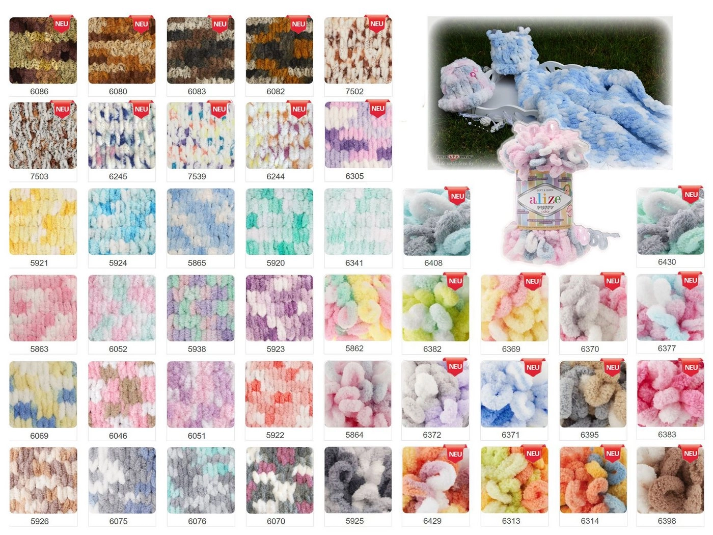 Alize »100g Strickgarn ALIZE Puffy Color Fingerstrickgarn Schlaufenwolle Stricken ohne Nadel« Häkelwolle, 9 m, 5865