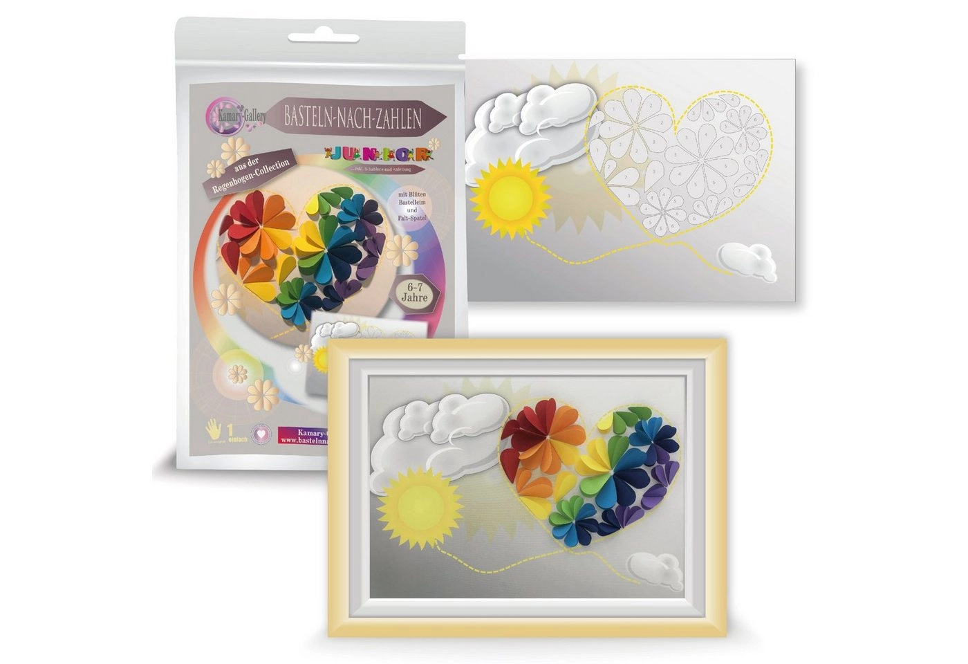 Kamary-Gallery, Basteln nach Zahlen Kreativset »Bastelset Motiv Herz, versch. Varianten, Basteln nach Zahlen für Kinder und Erwachsene, Papierbastelset 3D Bild«, Made in Germany