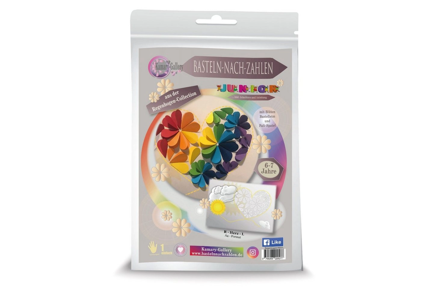 Kamary-Gallery, Basteln nach Zahlen Kreativset »Bastelset Motiv Herz, versch. Varianten, Basteln nach Zahlen für Kinder und Erwachsene, Papierbastelset 3D Bild«, Made in Germany