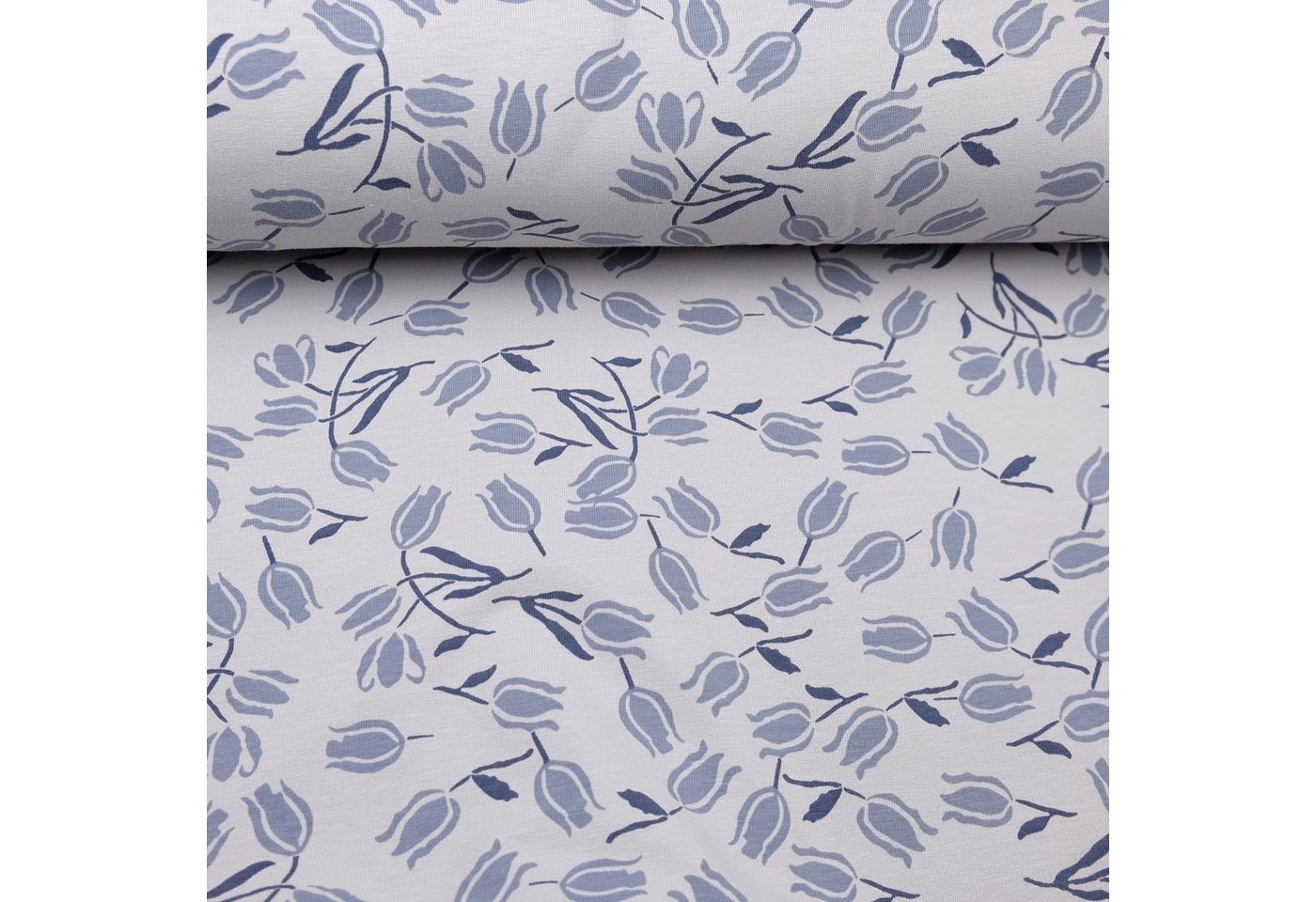 larissastoffe Stoff »Bio Jersey Blumen Überbreite Tulpe christal blau«, Meterware, 50 cm x 160 cm überbreit