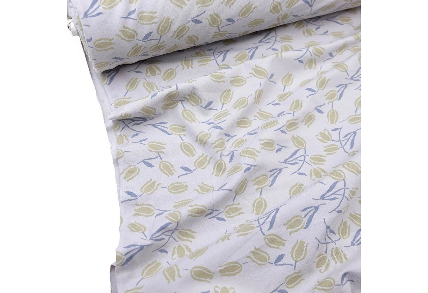 larissastoffe Stoff »Bio Jersey Blumen Überbreite Tulpe ivory gelb«, Meterware, 50 cm x 160 cm überbreit