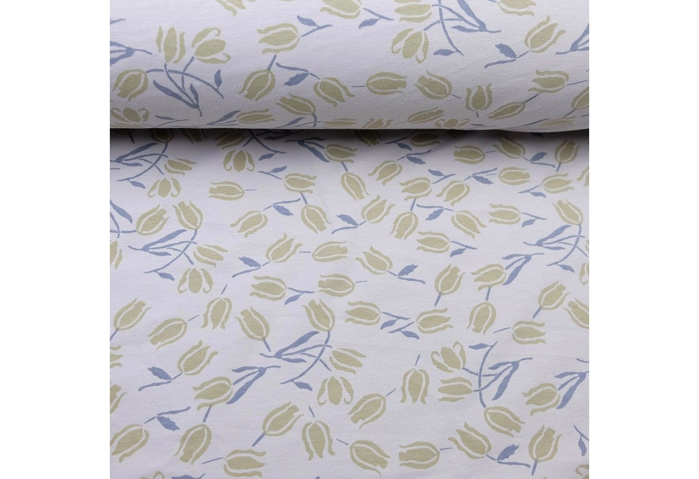 larissastoffe Stoff »Bio Jersey Blumen Überbreite Tulpe ivory gelb«, Meterware, 50 cm x 160 cm überbreit