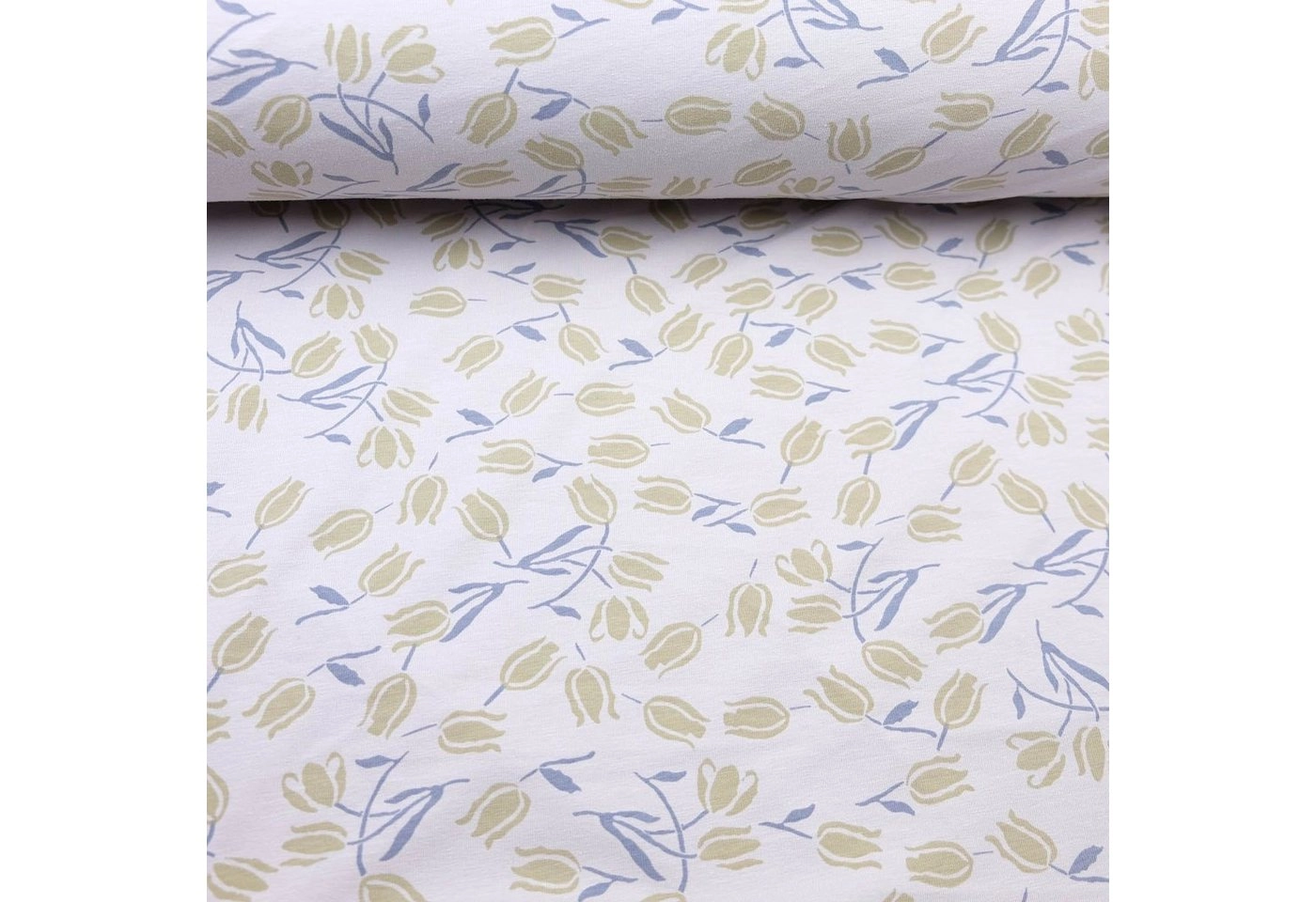 larissastoffe Stoff »Bio Jersey Blumen Überbreite Tulpe ivory gelb«, Meterware, 50 cm x 160 cm überbreit