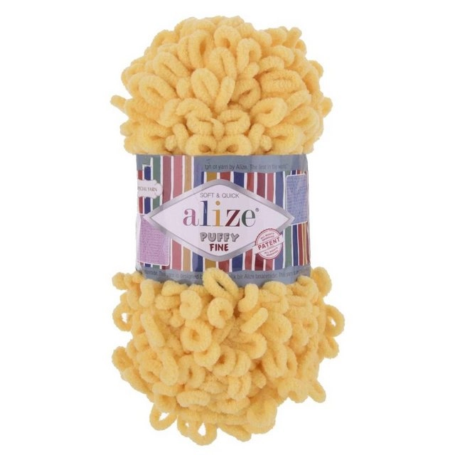 Alize »100g Strickgarn ALIZE Puffy Fine, Fingerstrick Fingerstrick-Wolle ohne Nadel« Häkelwolle, 14 m, 113 gelb