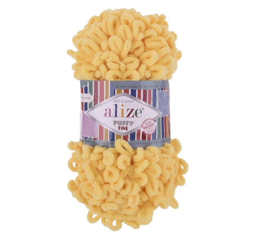 Alize »100g Strickgarn ALIZE Puffy Fine, Fingerstrick Fingerstrick-Wolle ohne Nadel« Häkelwolle, 14 m, 113 gelb