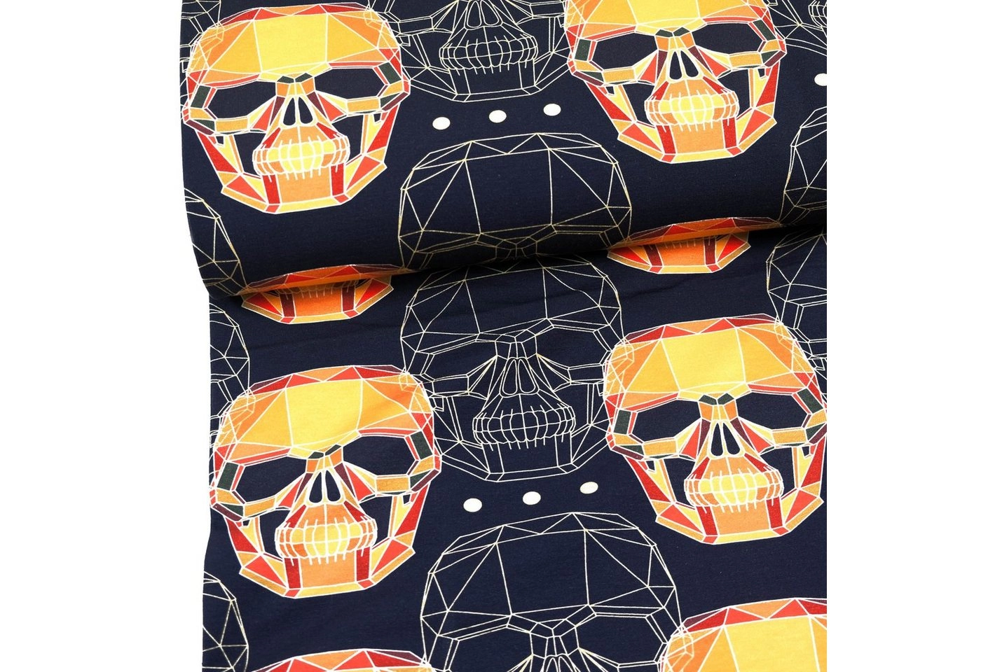 larissastoffe Stoff »French Terry, Sweat Skull Totenkopf schwarz-orange«, Meterware, 50 cm x 150 cm