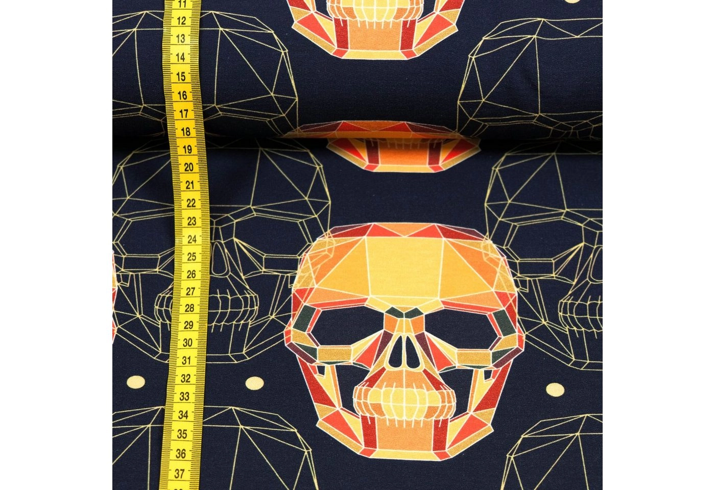 larissastoffe Stoff »French Terry, Sweat Skull Totenkopf schwarz-orange«, Meterware, 50 cm x 150 cm