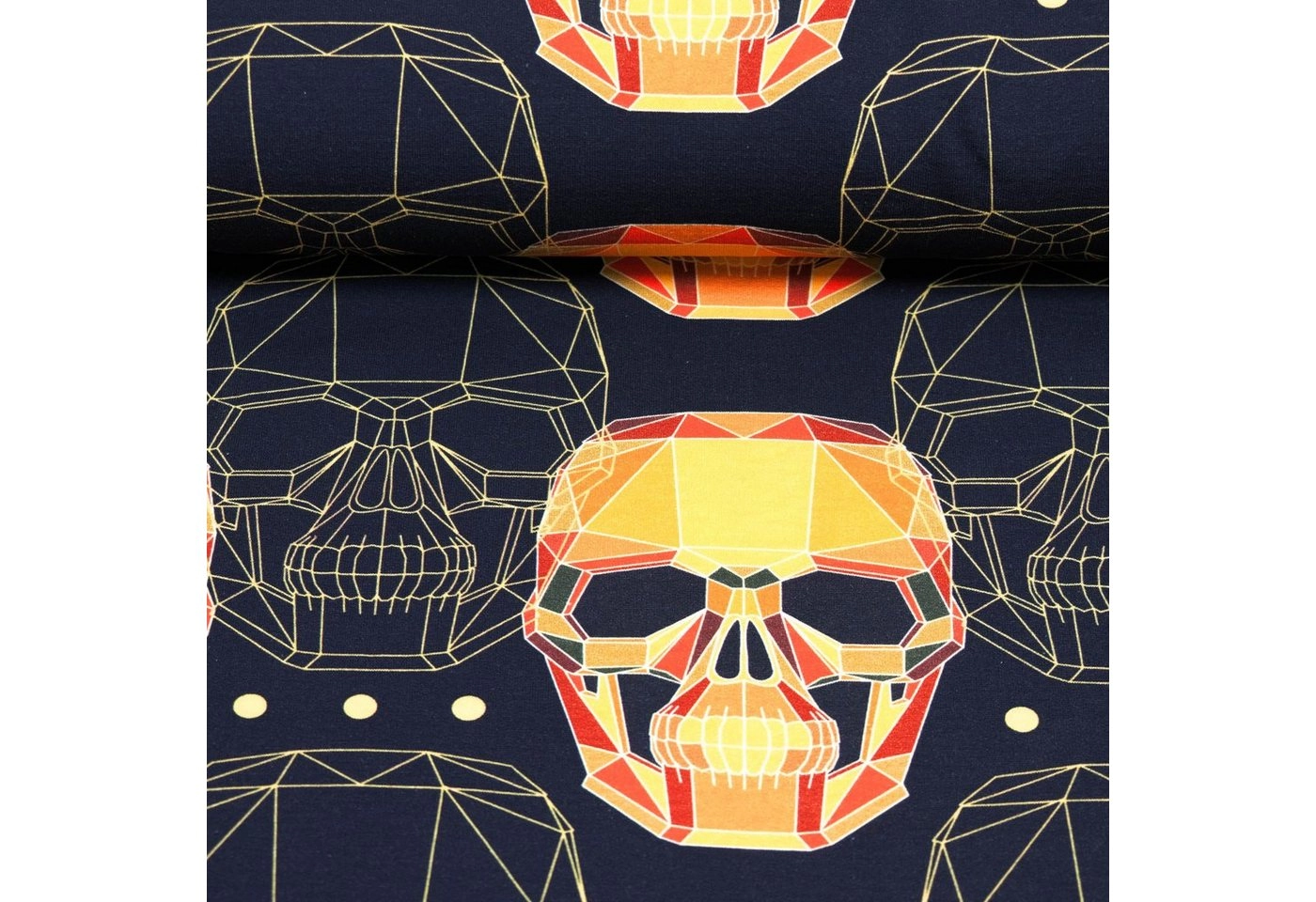 larissastoffe Stoff »French Terry, Sweat Skull Totenkopf schwarz-orange«, Meterware, 50 cm x 150 cm