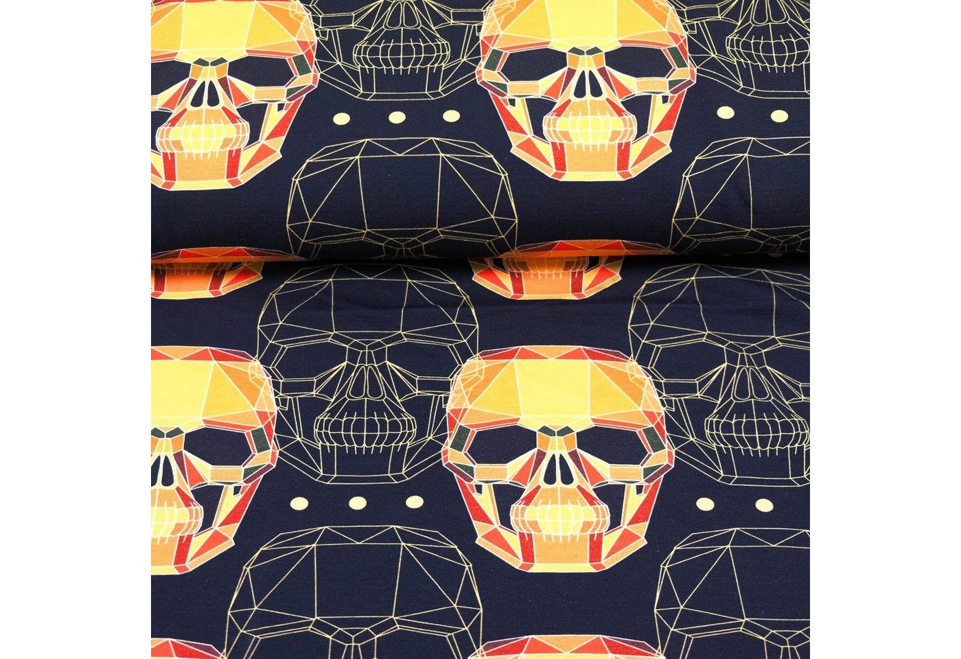 larissastoffe Stoff »French Terry, Sweat Skull Totenkopf schwarz-orange«, Meterware, 50 cm x 150 cm