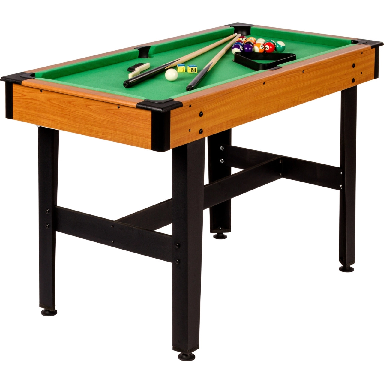 GAMESPLANET® 4ft Billardtisch COMPACT, helles Holzdekor,grün