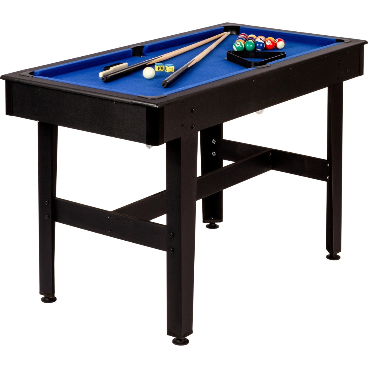 GAMESPLANET® 4ft Billardtisch COMPACT, schwarzes Dekor,blau