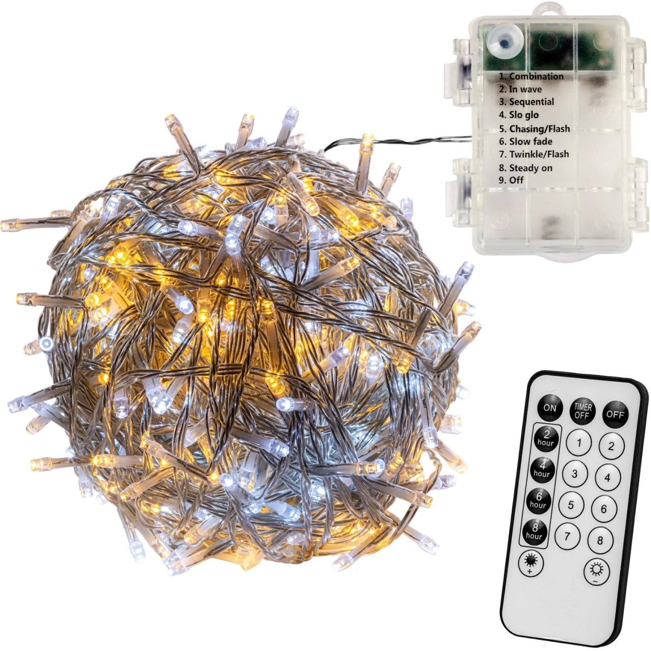VOLTRONIC® 200 LED Lichterkette, warm/kalt, transp, Batt, FB