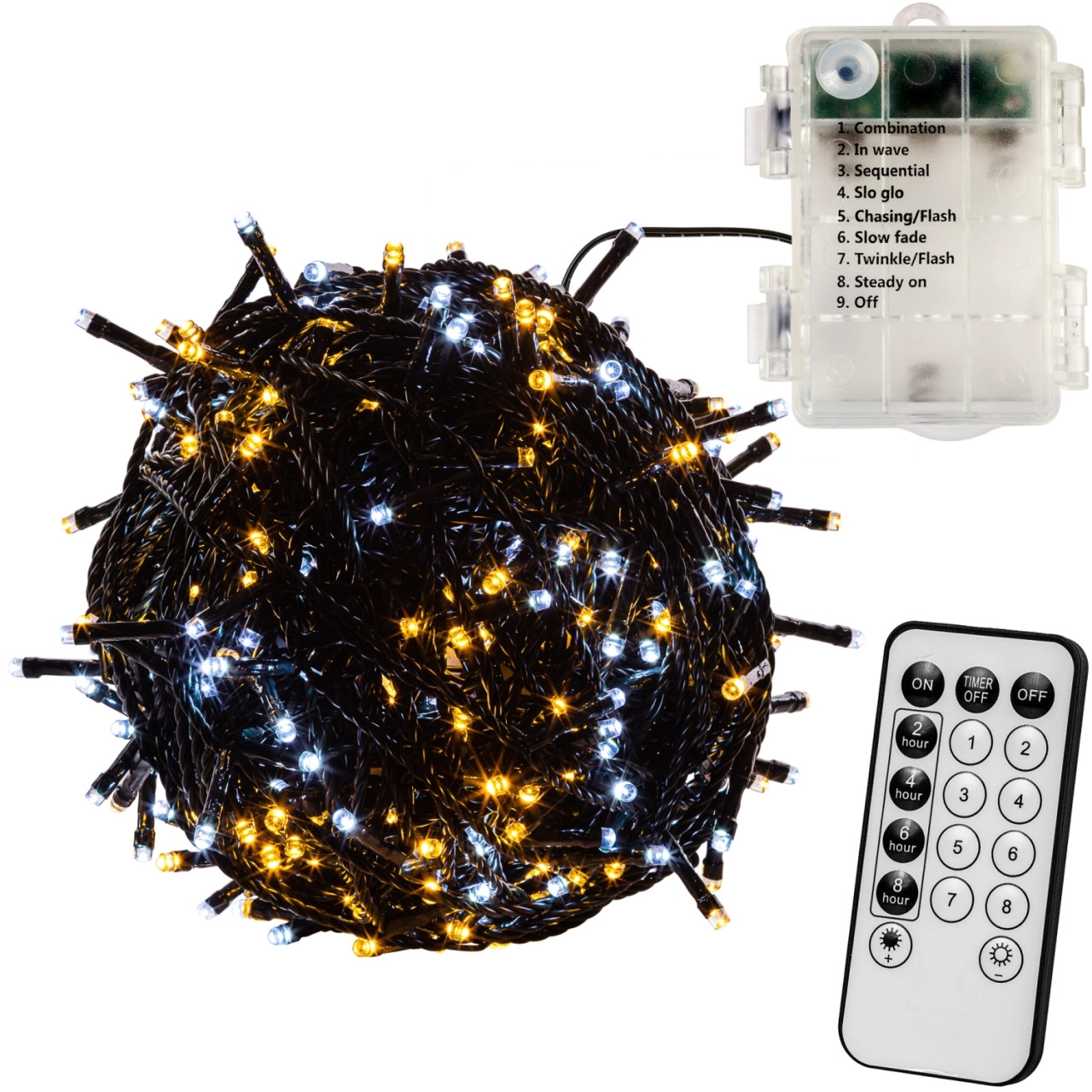 VOLTRONIC® 50 LED Lichterkette, warm/kalt, grün, Batt, FB