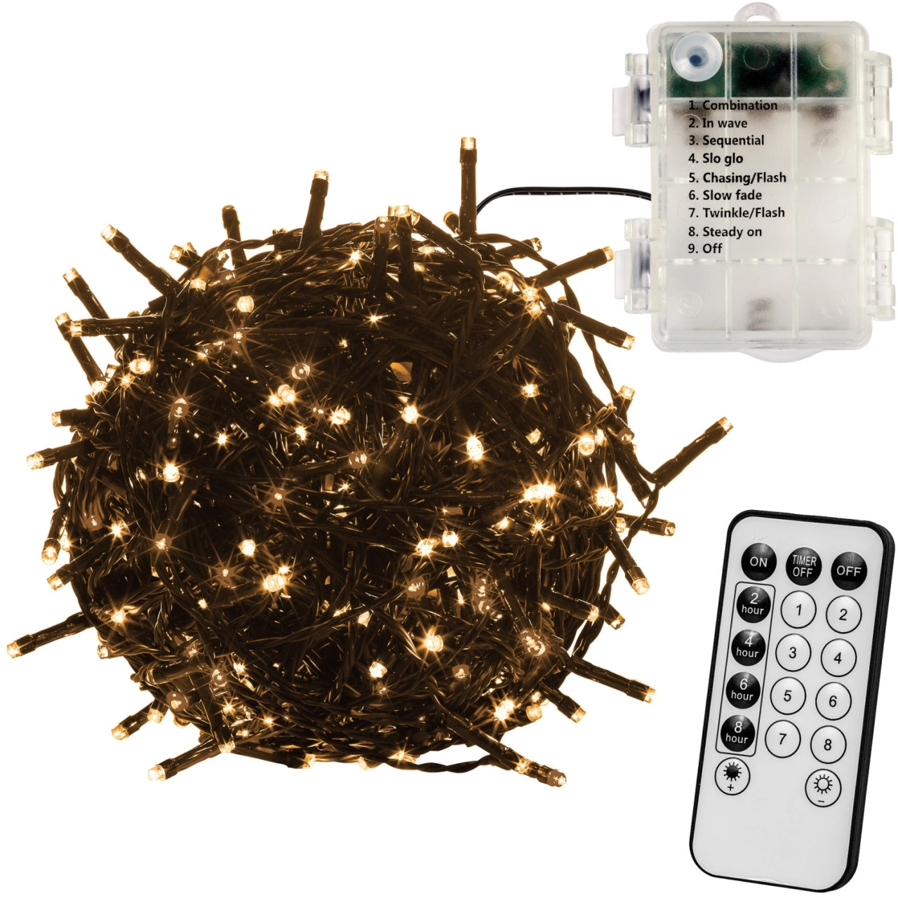 VOLTRONIC® 50 LED Lichterkette, warmweiß, grün, Batt, FB