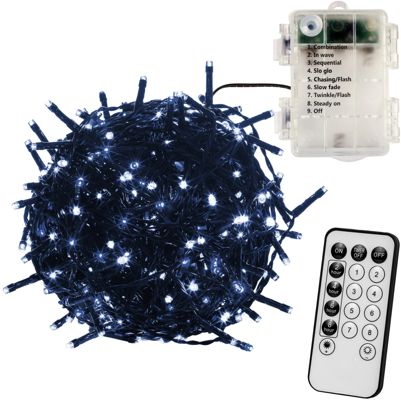 VOLTRONIC® 50 LED Lichterkette, kaltweiß, grün, Batt, FB