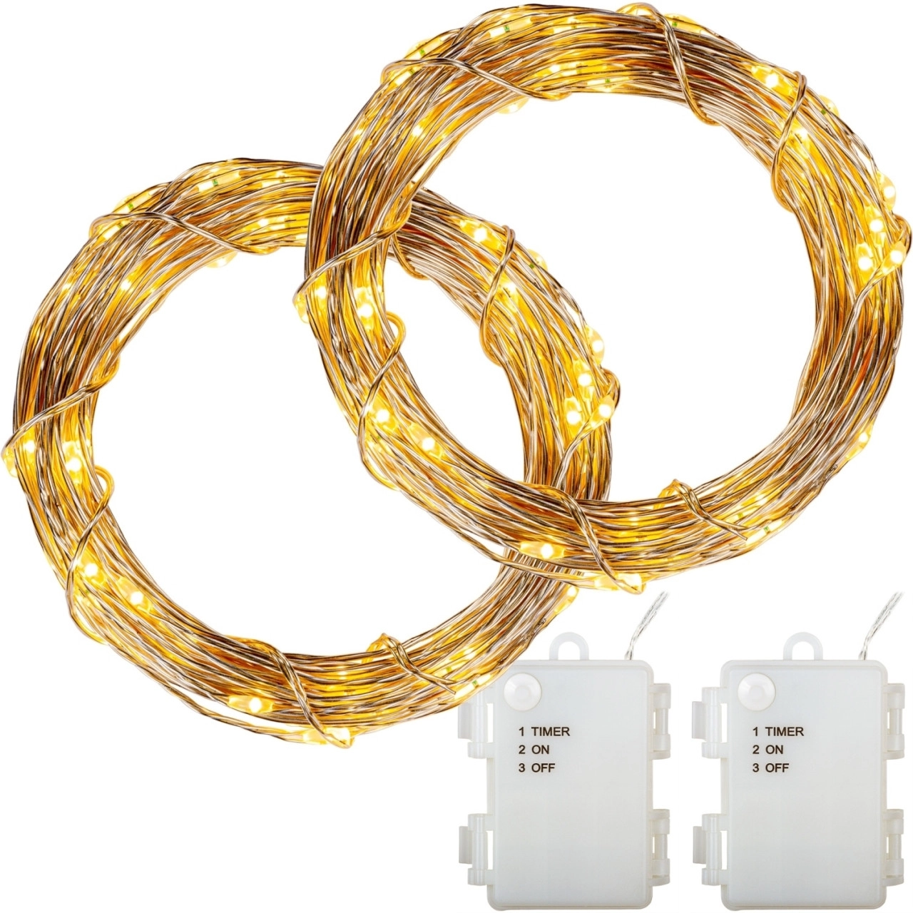 VOLTRONIC® 2Set 50 LED Lichterkette Draht, warmweiß, Batt