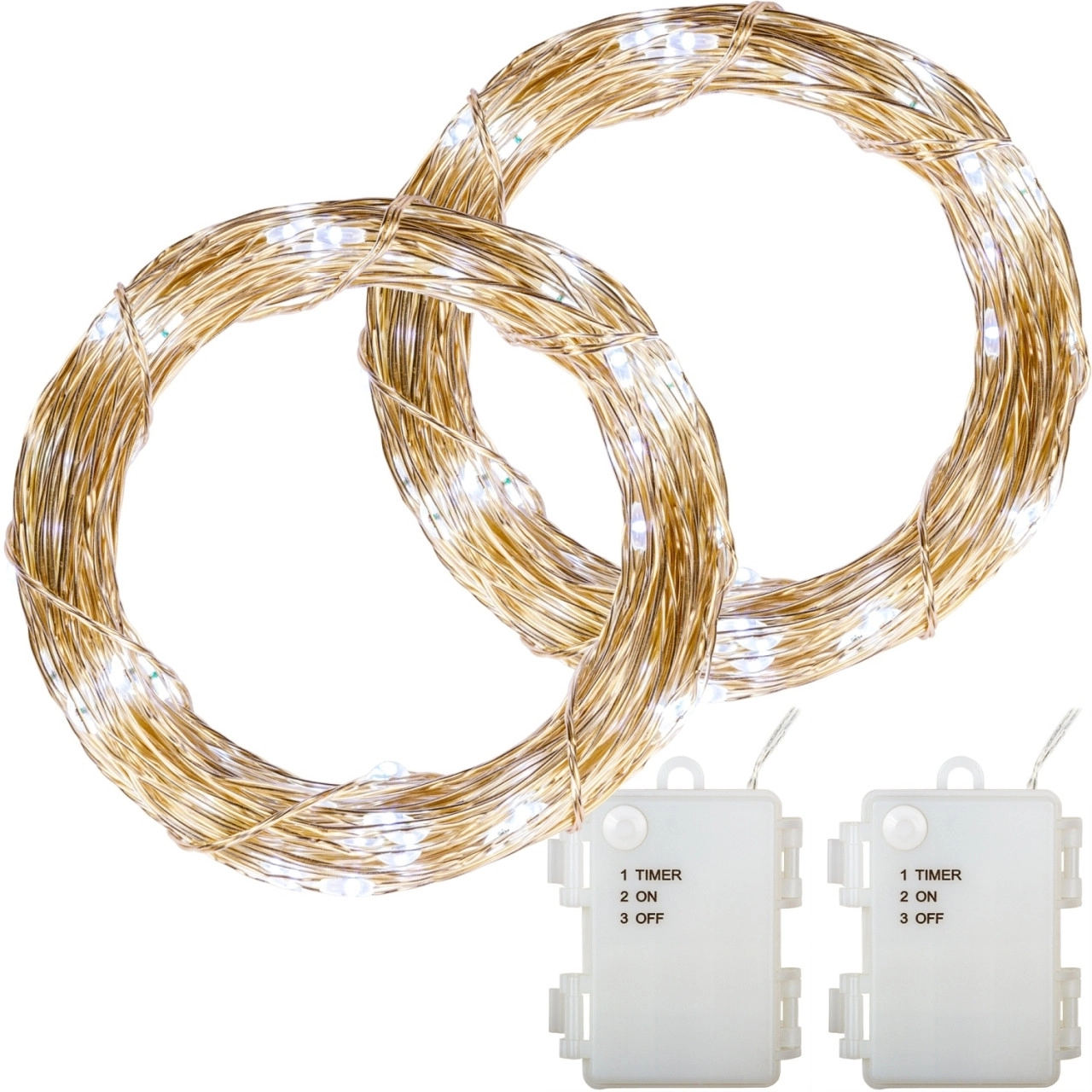 VOLTRONIC® 2Set 50 LED Lichterkette Draht, kaltweiß, Batt