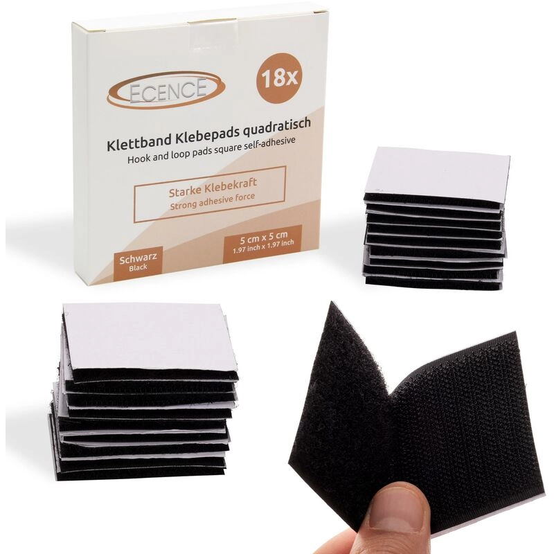 18x Klett Klebepads quadratisch Schwarz selbstklebend wiederverwendbares Klettpad