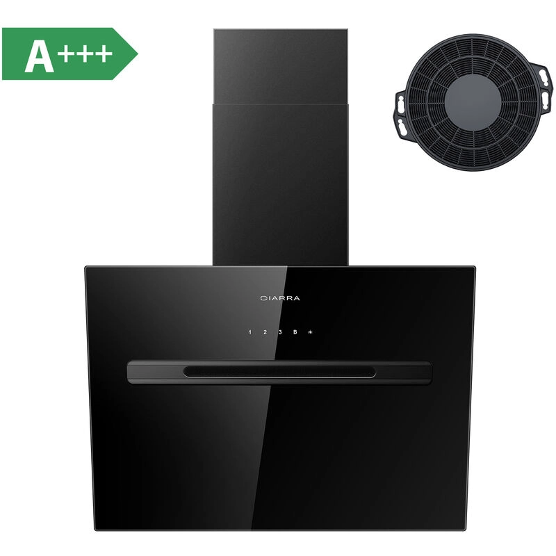 Ciarra - Kopffreihaube a+++ 60cm Dunstabzugshaube Touch-Steuerung Wi-Fi App Booster 700 m3/h 4 Stufen mit Kohlefilter Schwarz CD6736GB - Schwarz