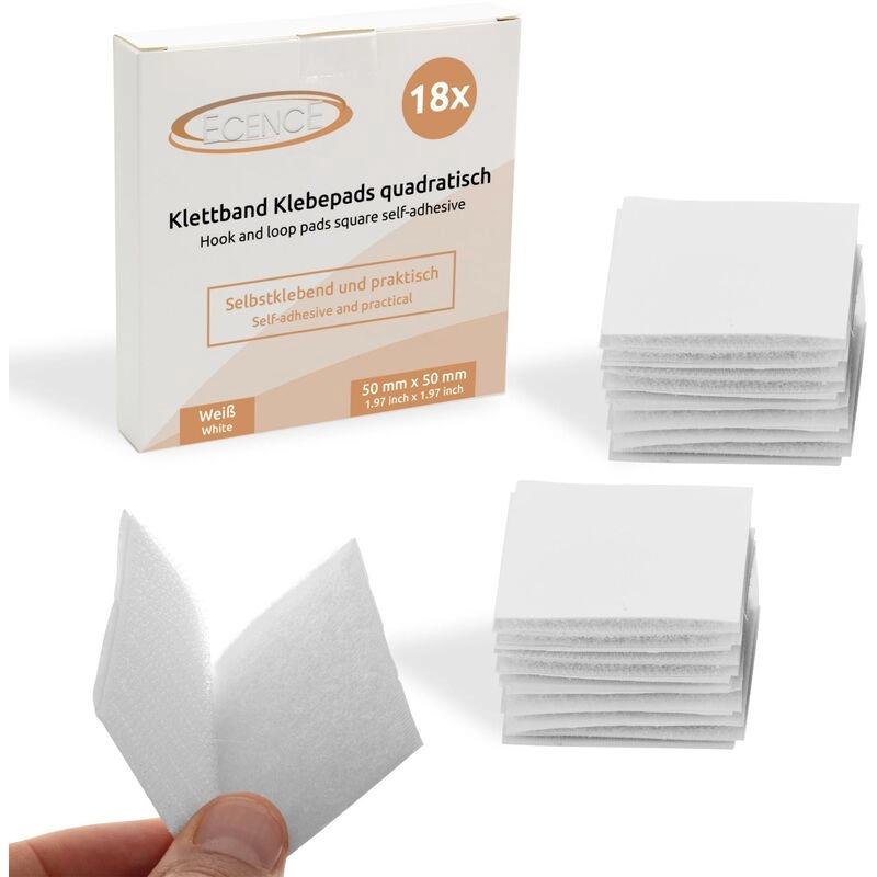 18x Klett Klebepads quadratisch Weiss selbstklebend wiederverwendbares Klettpad