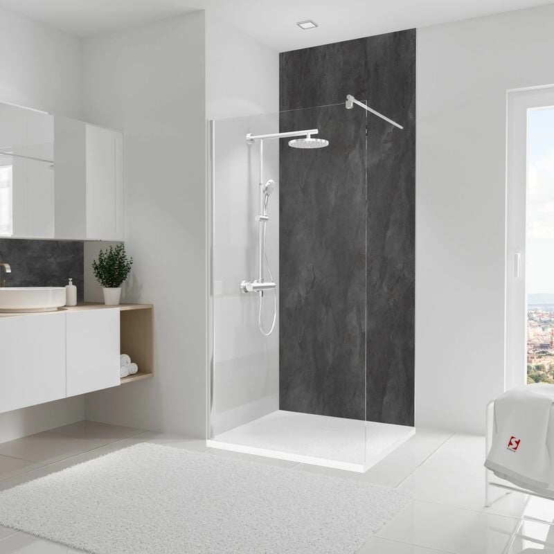 Schulte DecoDesign Duschrückwand, Wandverkleidung aus 3mm Aluminium- Verbundplatte als fugenloser Fliesenersatz, Dekor: Stein Schiefer, Größe: 100 x
