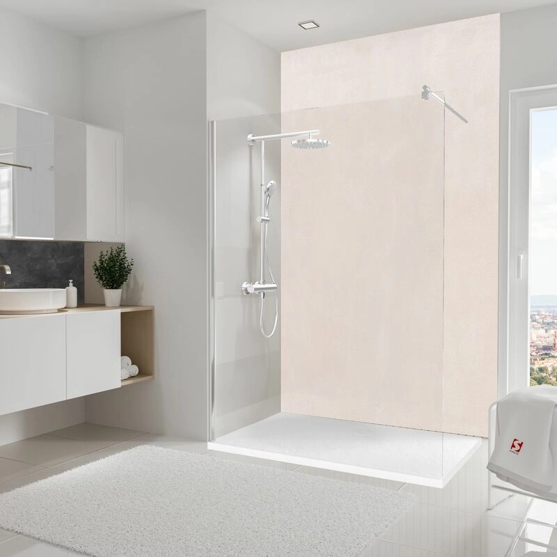 Schulte - DecoDesign Duschrückwand, Wandverkleidung aus 3mm Aluminium- Verbundplatte als fugenloser Fliesenersatz, Dekor: Putzoptik- Beige, Größe: