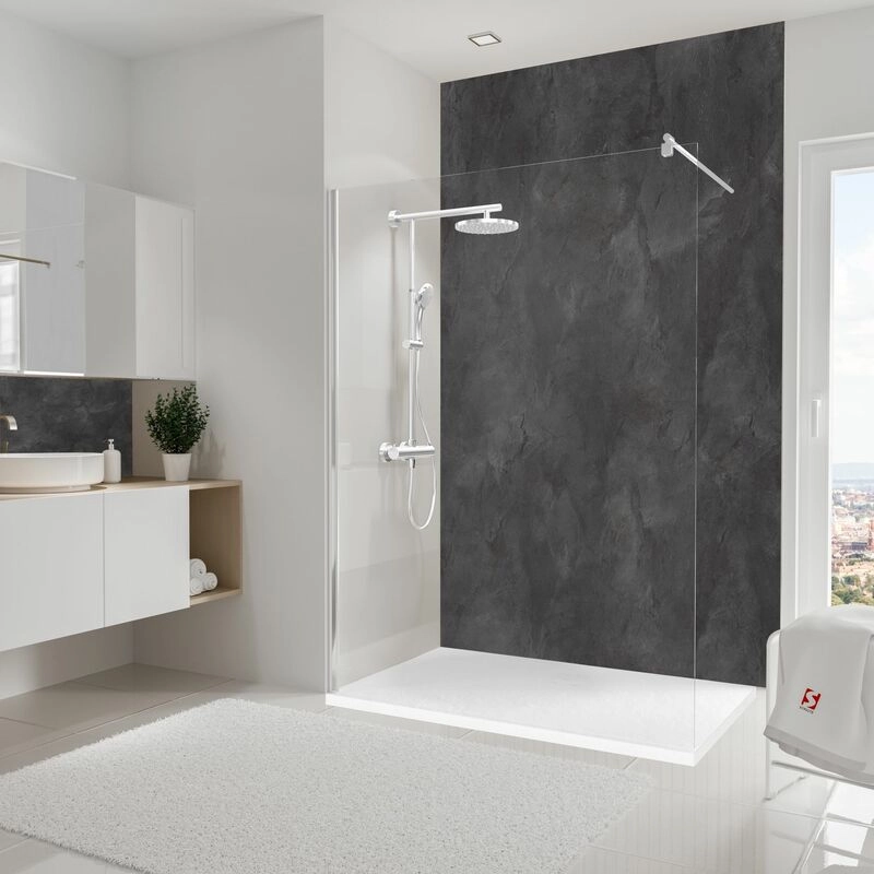 Schulte - DecoDesign Duschrückwand, Wandverkleidung aus 3mm Aluminium- Verbundplatte als fugenloser Fliesenersatz, Dekor: Stein Schiefer, Größe: 150