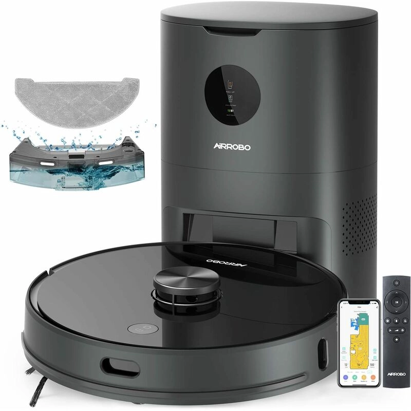 Airrobo - T10+ Robot Staubsauger 3 in 1 Connected - Entleerungsstation - Intelligente LDS-Navigation - 2700 Pa - Teppicherkennung - Tierhaare