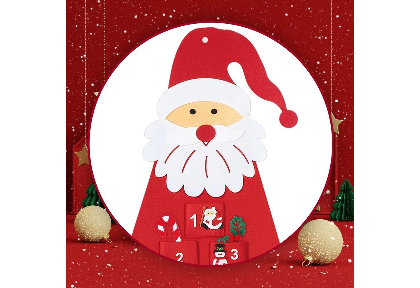 Homewit Adventskalender H 150cm * W 55cm Filz-Adventskalender (Santa Adventskalender zum Befüllen mit 24 Taschen Wandbehang DIY Weihnachtsmann Filz Nikolaus Countdown Dekoration, 1-tlg), für Weihnachten Geschenk, Weihnachtsschmuck, Home