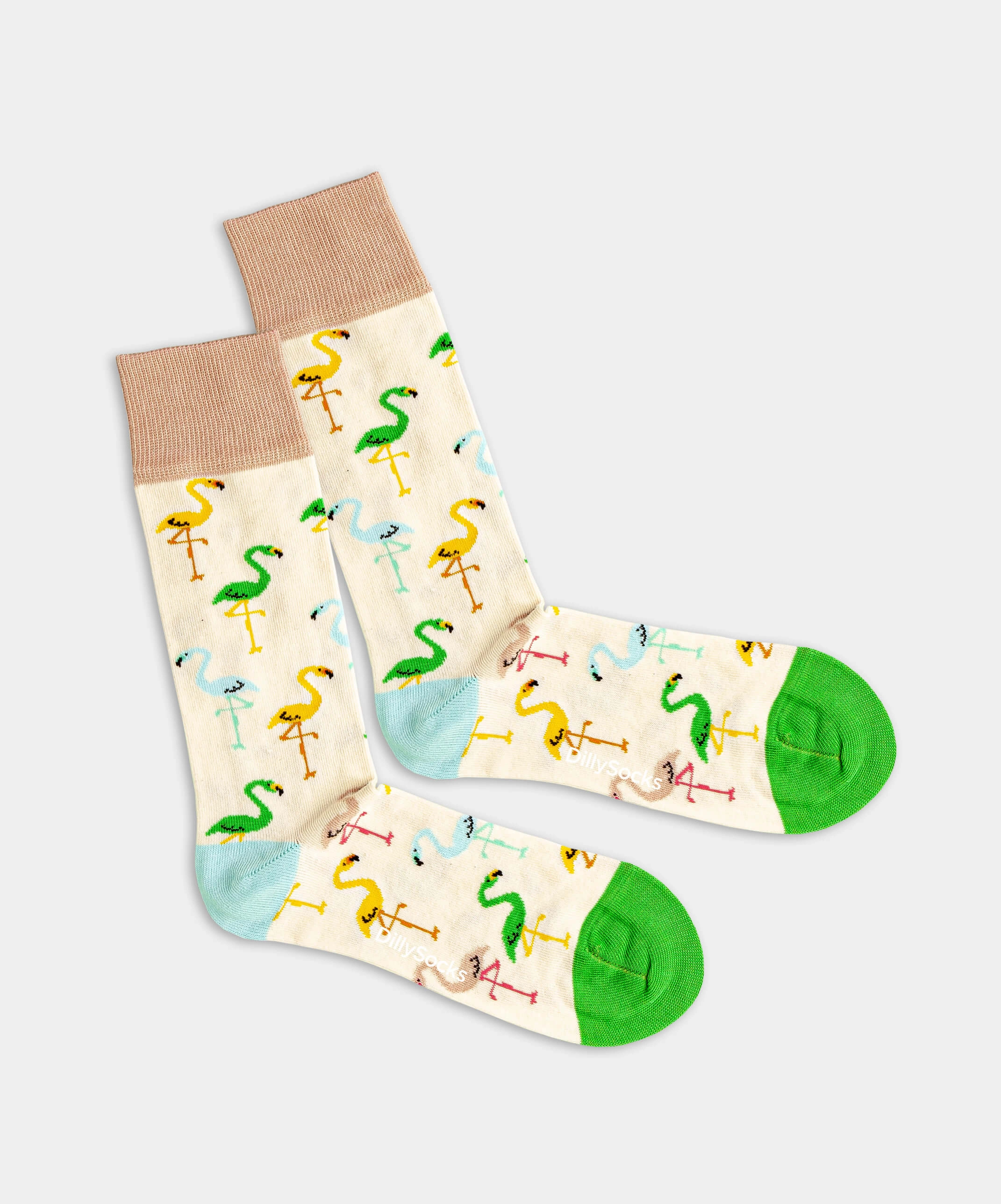 - Socken in Beige mit Tier Flamingo Motiv/Muster