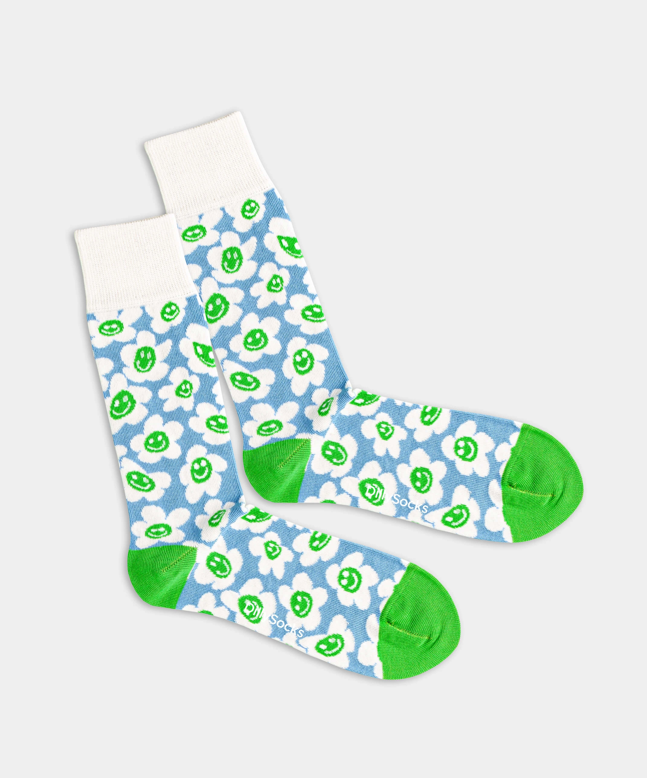 - Socken in Blau mit Blumen Peace Motiv/Muster