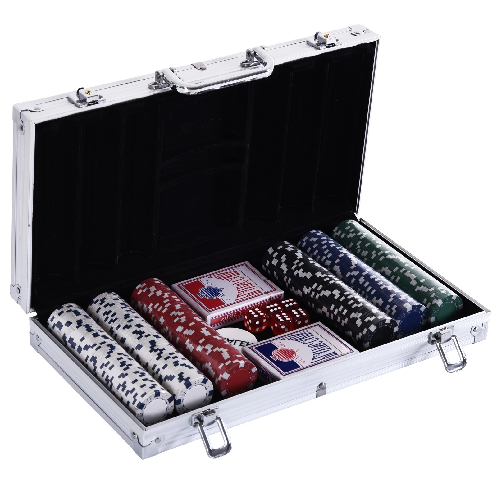 HOMCOM Pokerkoffer Pokerset 300 Pokerchips 2xKartenspiel 5xWürfel 1xAlukoffer Poker Set Jetons Koffer Alu+ Polystyrol 38x20,5x6,5 cm