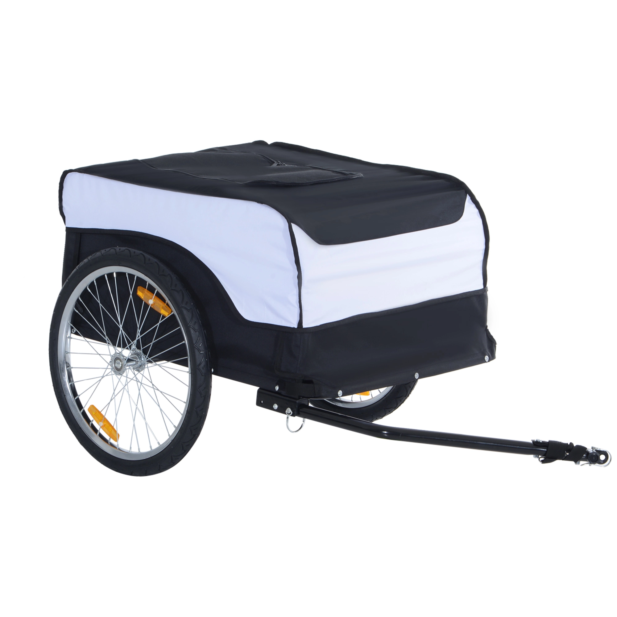 HOMCOM Fahrradanhänger Lastenanhänger Belastbarkeit max. 40 kg Transportanhänger Handwagen Lasten-Fahrradanhänger Weiß+Schwarz Stahl Oxford 140 x 77 x 65 cm