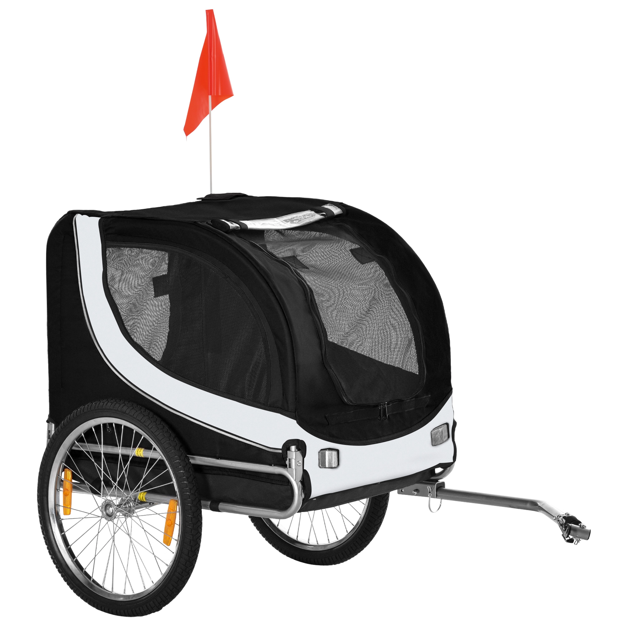 PawHut Hundeanhänger Fahrradanhänger Hundetransporter Hunde Fahrrad Anhänger Weiß+Schwarz 130 x 73 x 90 cm