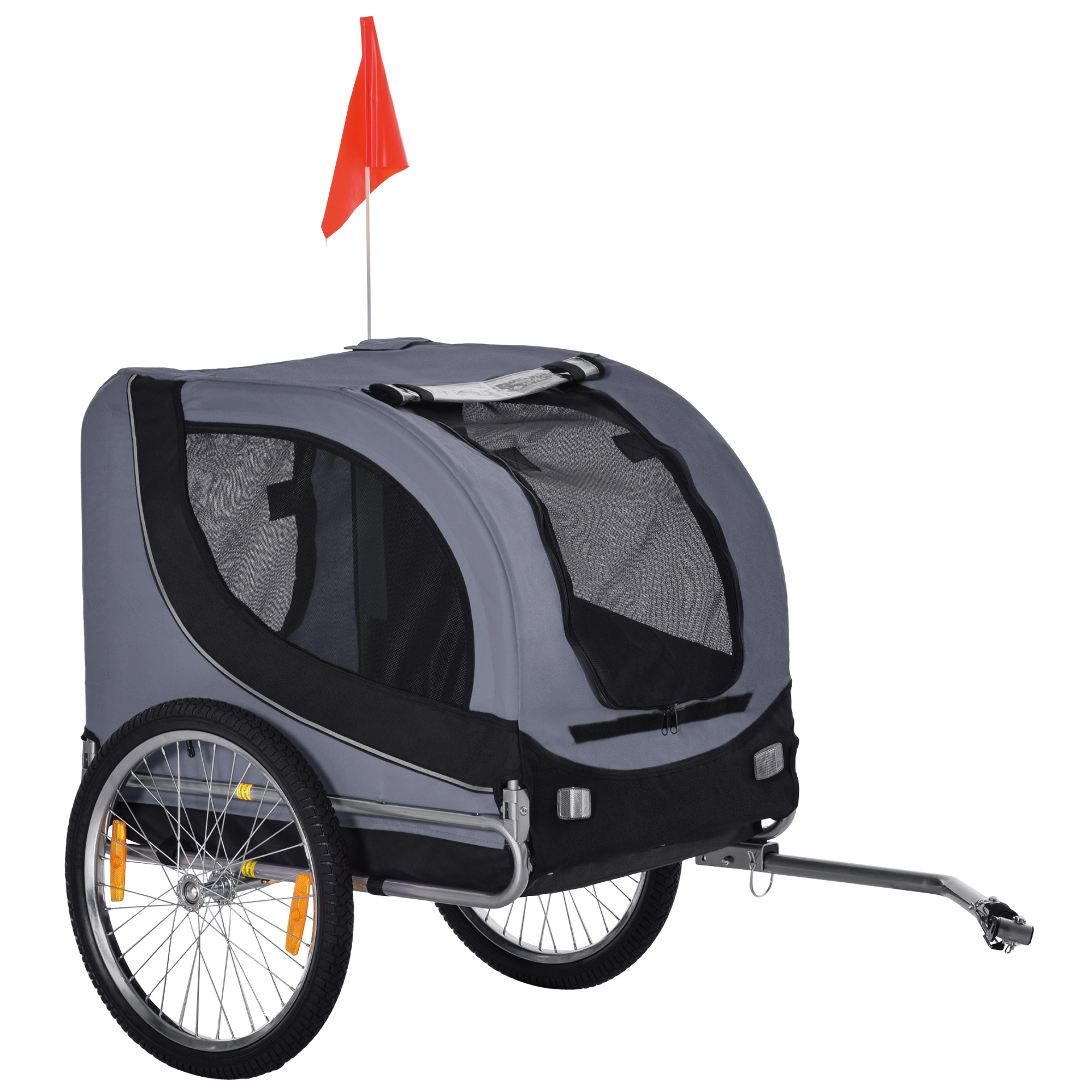 PawHut Hundeanhänger Fahrradanhänger Hundetransporter Hunde Fahrrad Anhänger Grau+Schwarz 130 x 73 x 90 cm