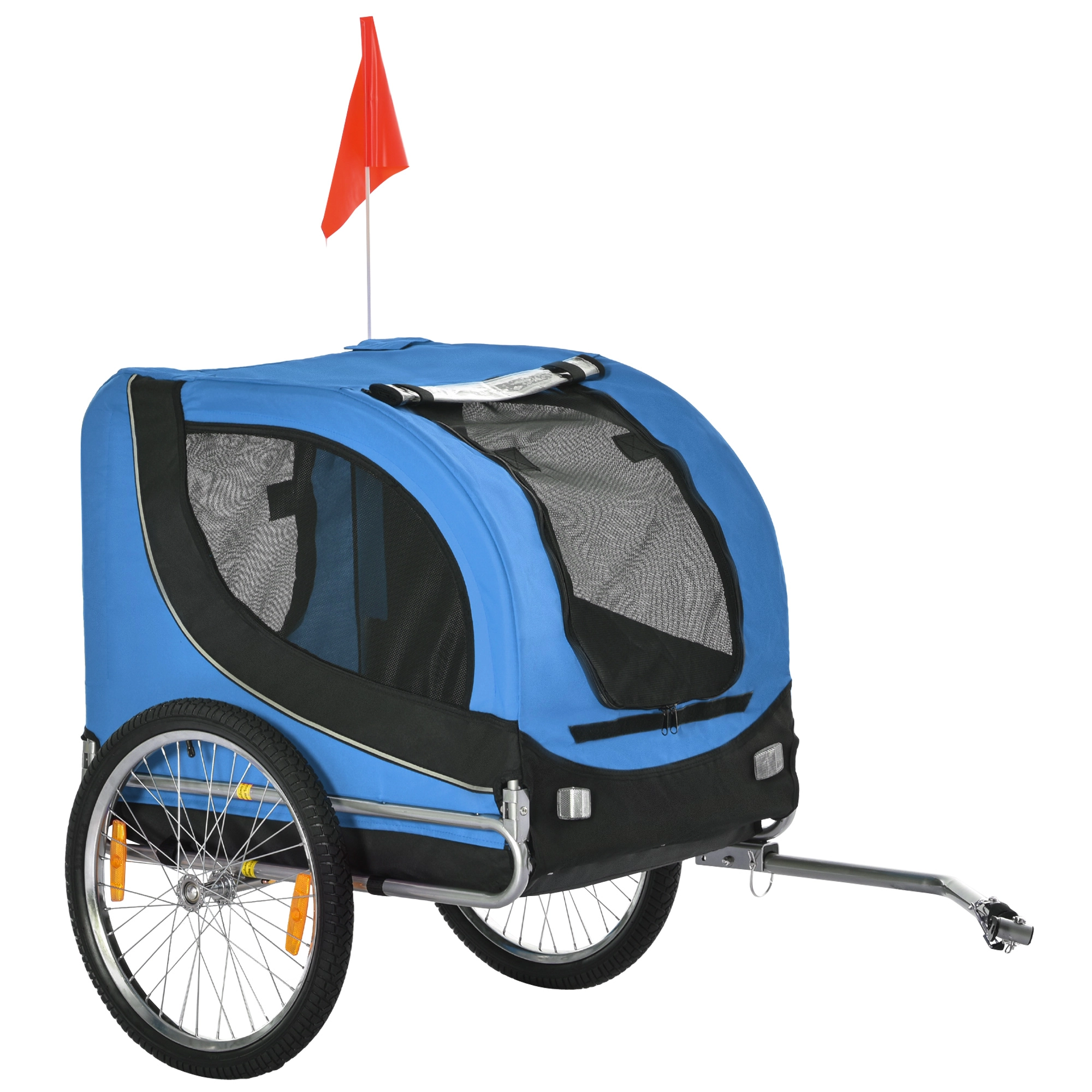 PawHut Hundeanhänger Fahrradanhänger Hundetransporter Hunde Fahrrad Anhänger Blau+Schwarz 130 x 73 x 90 cm