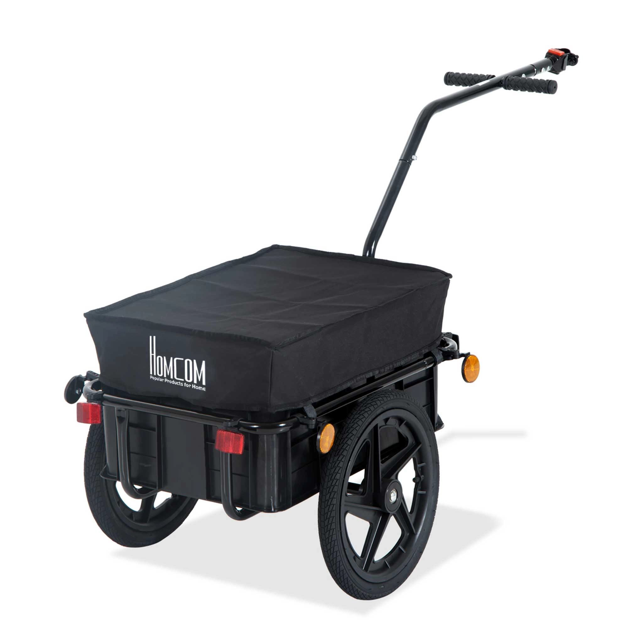 HOMCOM Fahrradanhänger Lastenanhänger für Fahrrad 40 kg Belastbarkeit Transportanhänger Handwagen Stahl Oxford-Gewebe Schwarz 144 x 59 x 80 cm