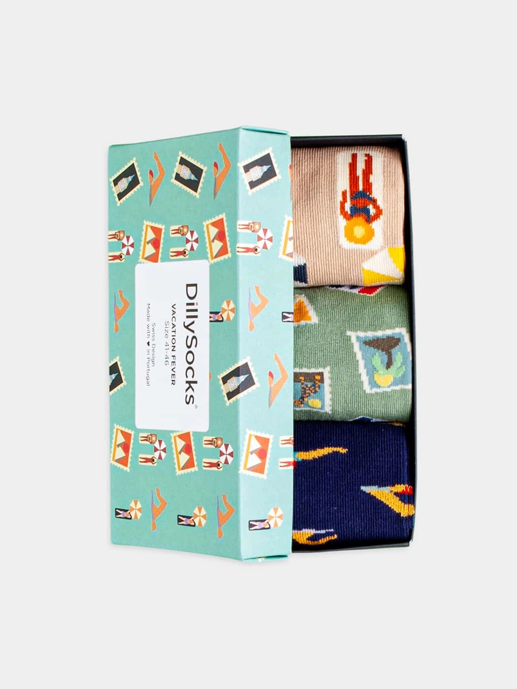 - Socken-Geschenkbox in Blau Türkis Beige mit Motiv/Muster