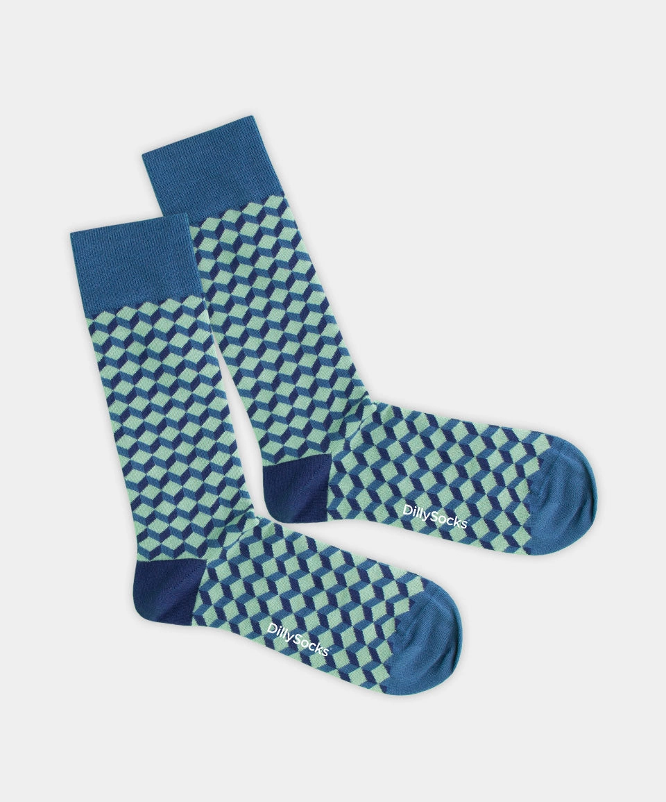 - Socken in Blau mit Dice Geometrisch Motiv/Muster