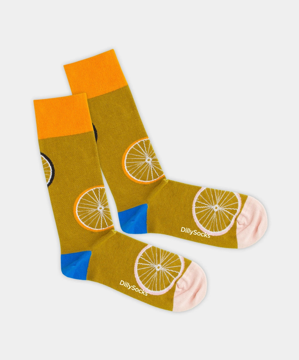 - Socken in Grün mit Fahrrad Motiv/Muster