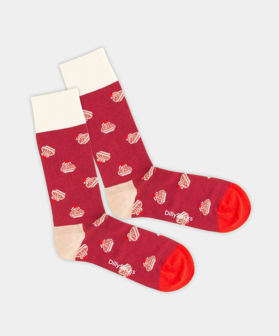 - Socken in Rot mit Essen Motiv/Muster