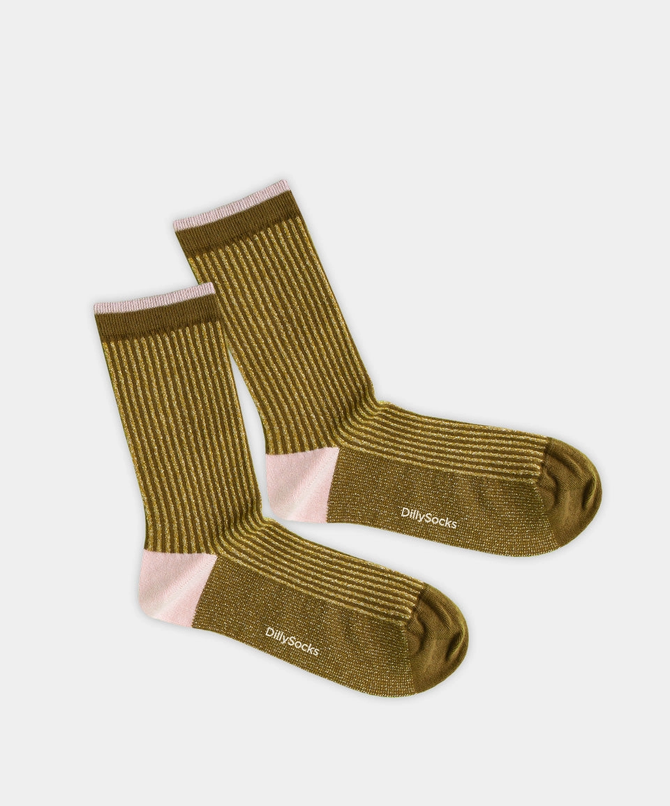 - Damensocken in Grün mit Glitzer Motiv/Muster