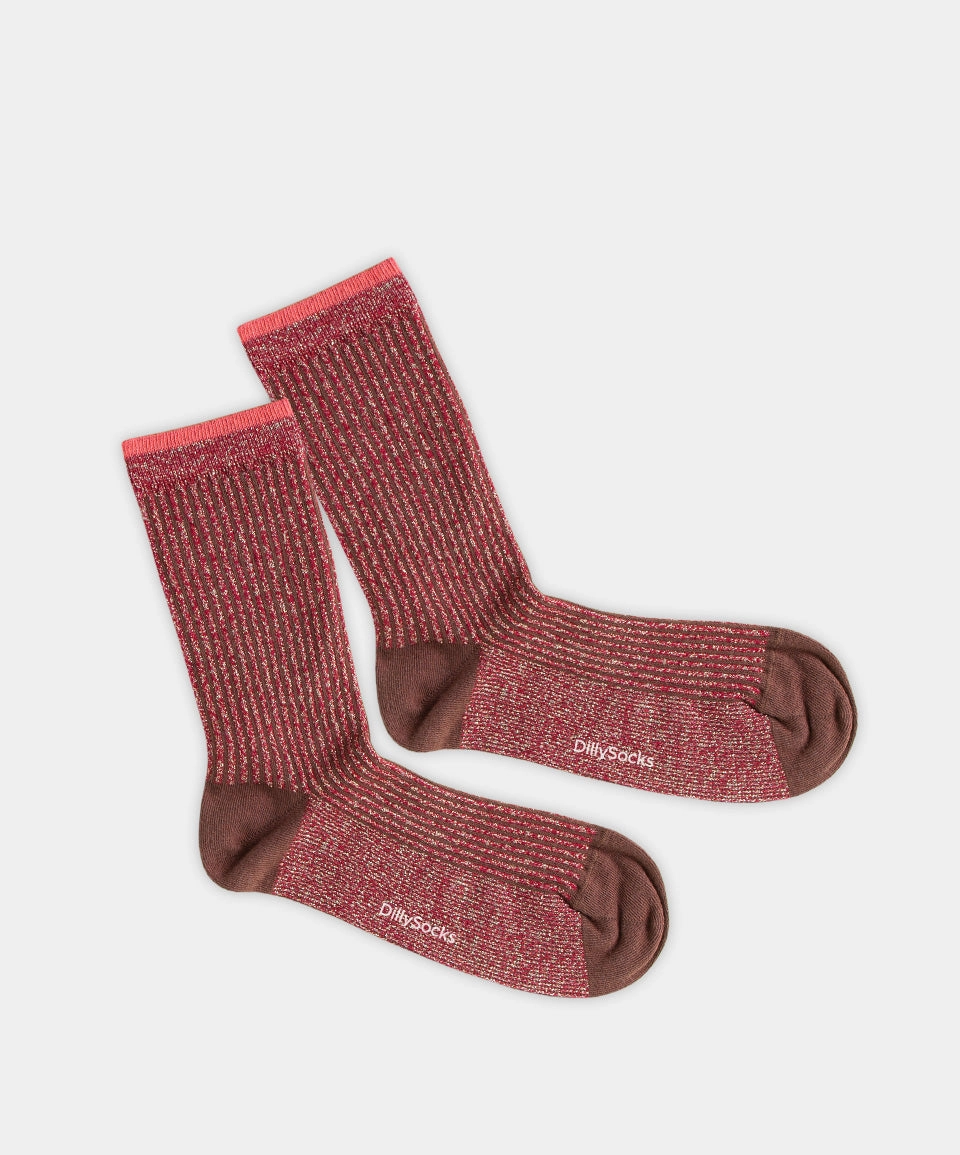 - Damensocken in Rot mit Glitzer Motiv/Muster