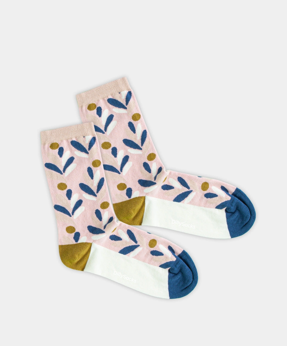 - Damensocken in Rosa mit Pflanze Blumen Motiv/Muster