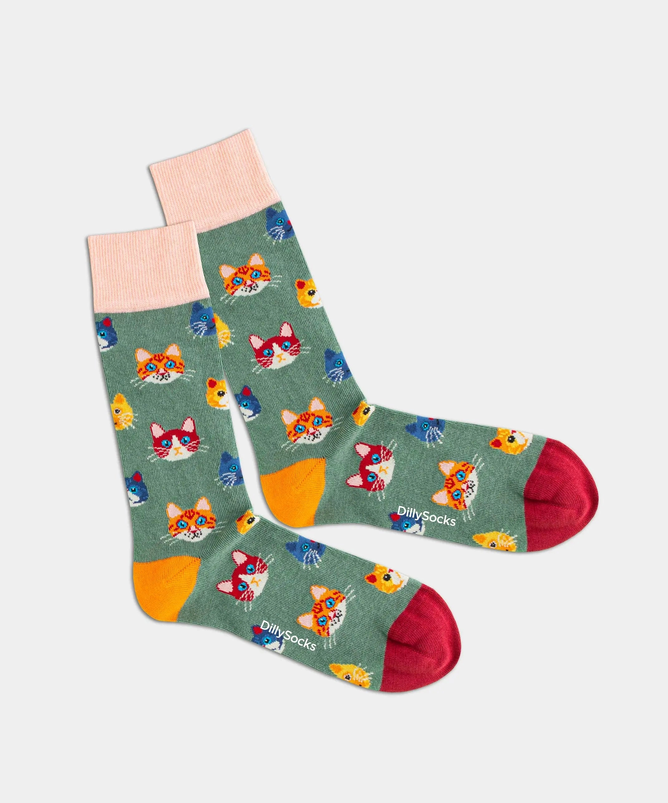 - Socken in Grün mit Tier Katze Motiv/Muster