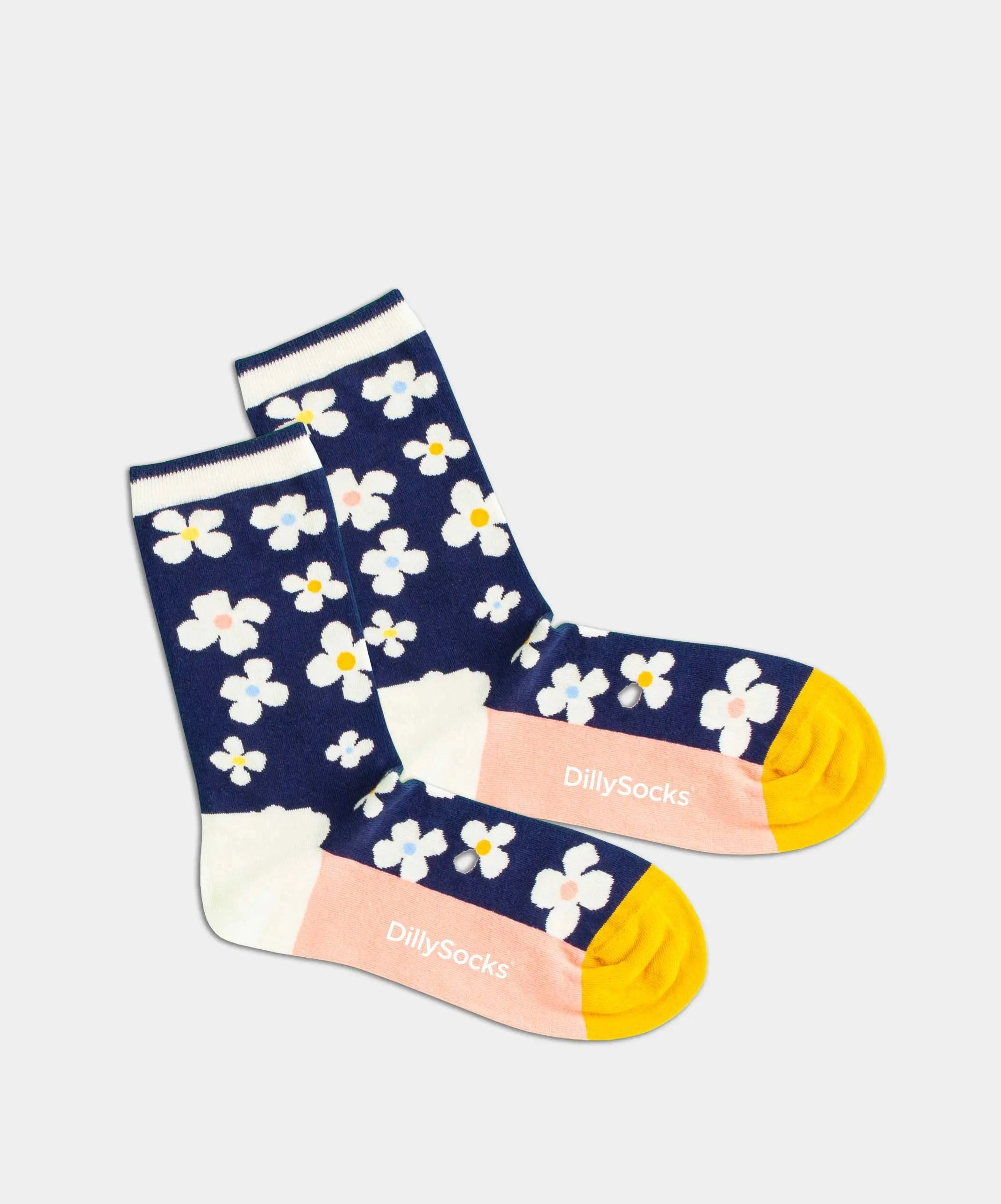 - Damensocken in Blau mit Blumen Motiv/Muster