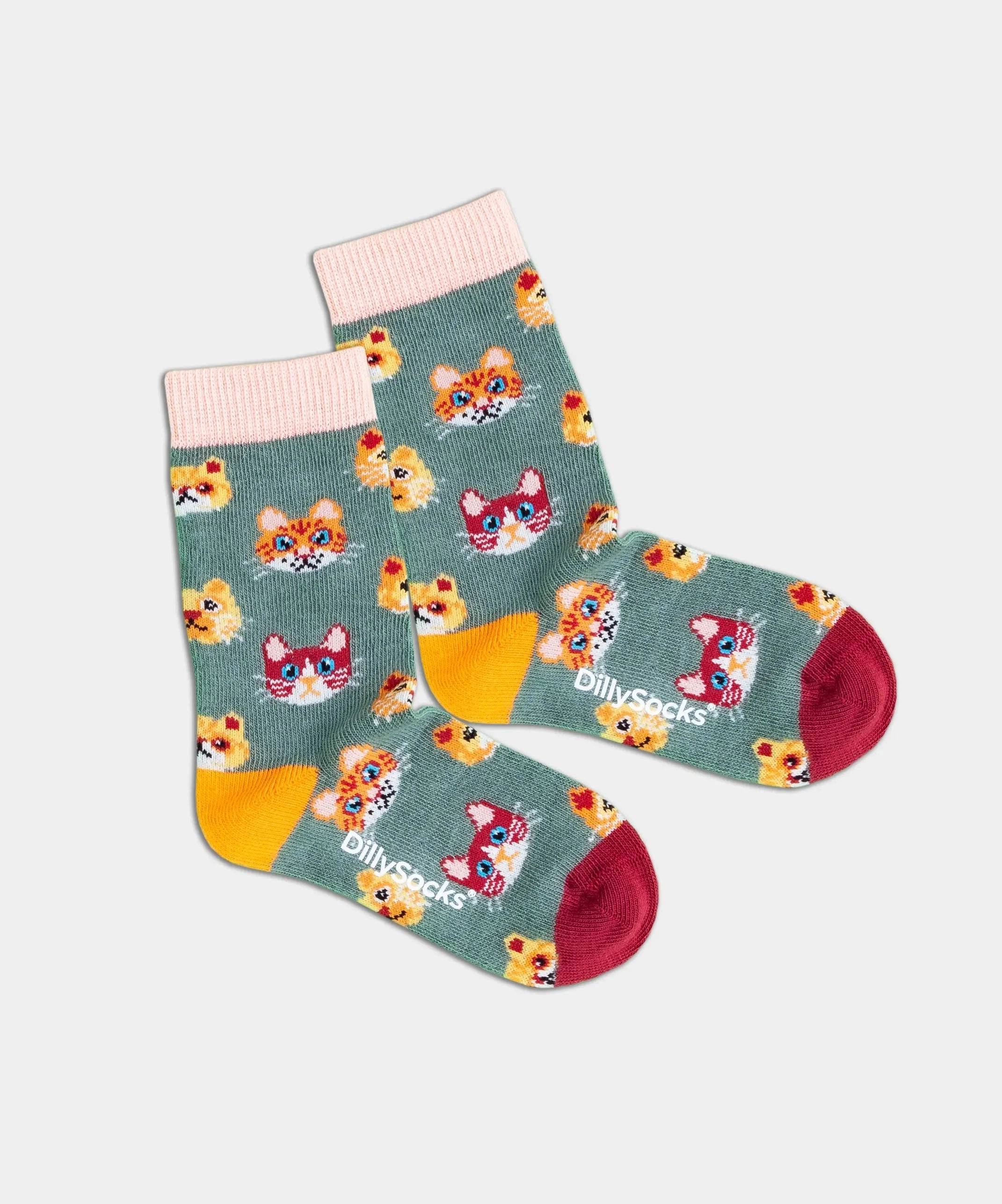 - Kindersocken in Grün mit Tier Katze Motiv/Muster