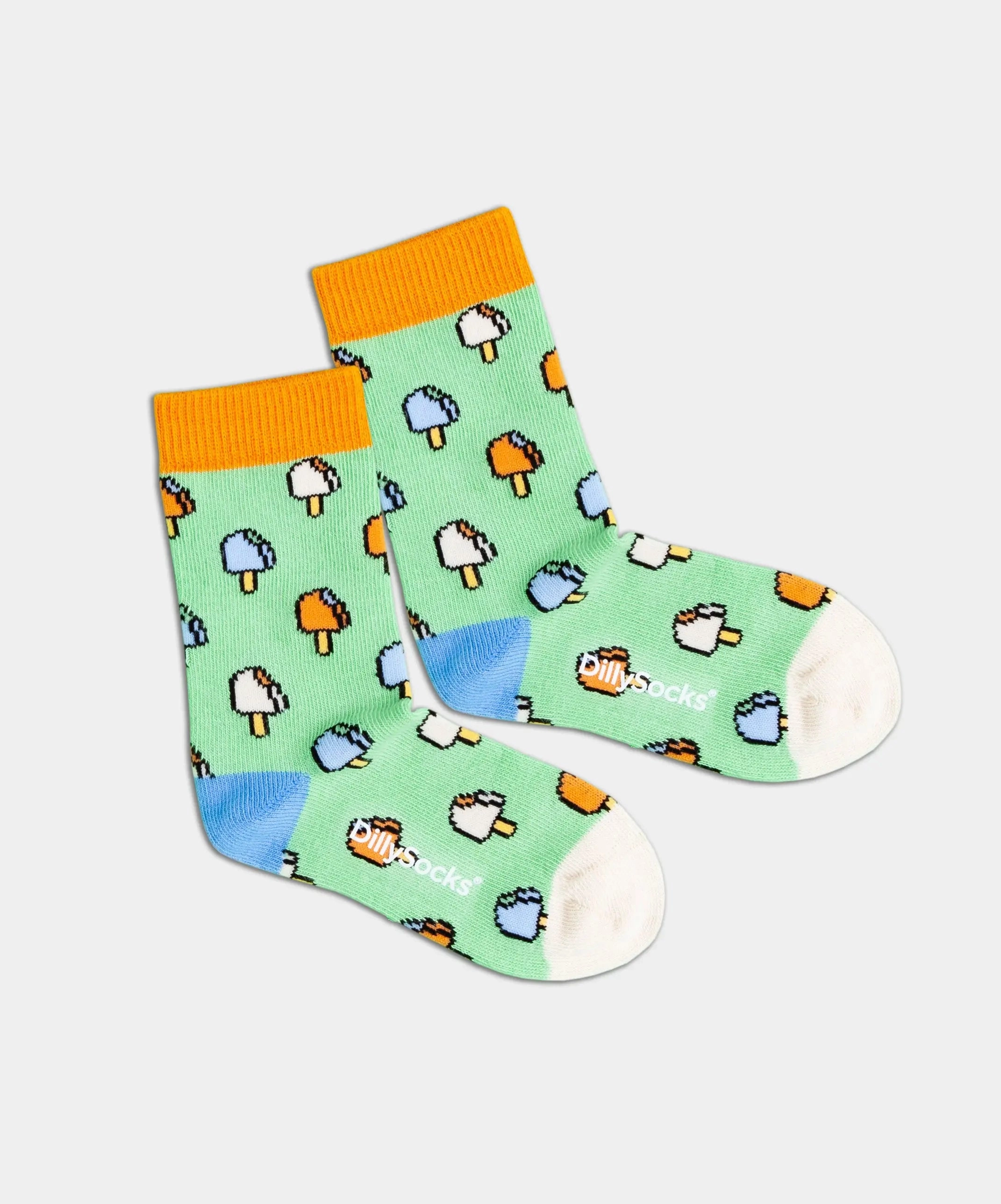 - Kindersocken in Grün mit Essen Motiv/Muster