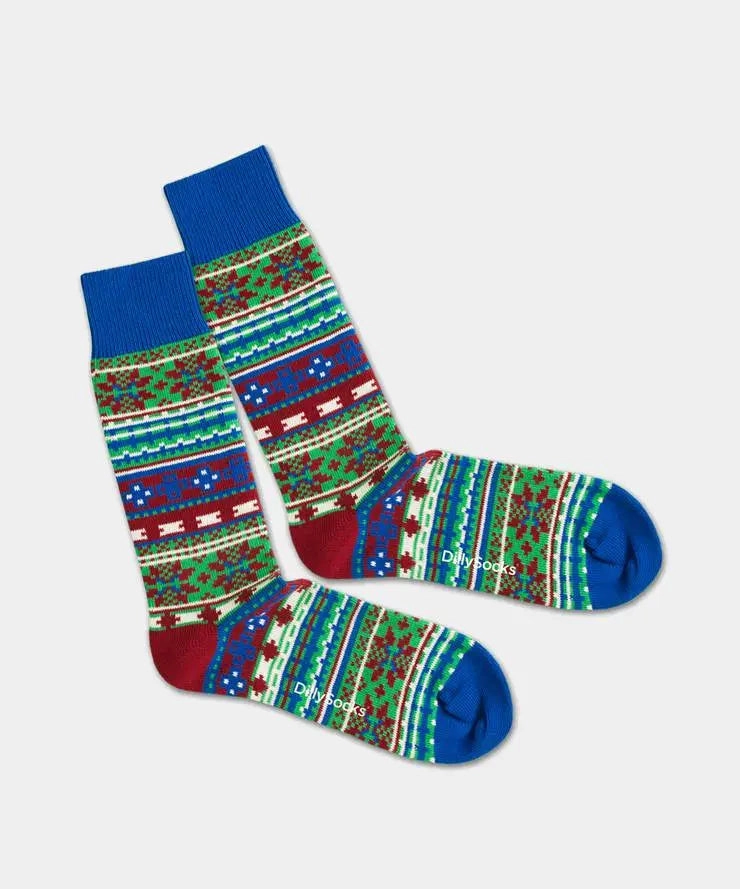 - Socken in Blau mit Nordisch Motiv/Muster