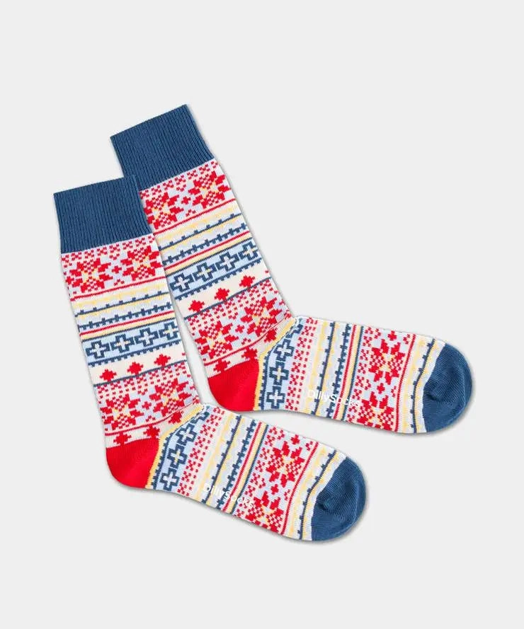 - Socken in Rot mit Nordisch Motiv/Muster